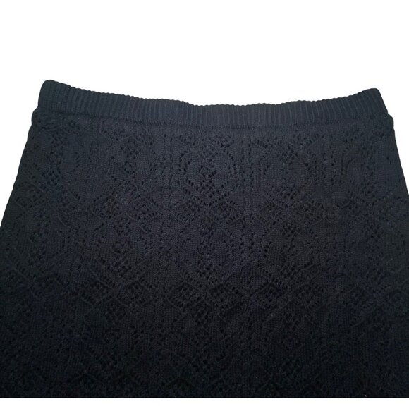 Black Textured Knit Maxi Pencil Skirt With Elastic Waistband Witchy Whimsygoth - Picture 1 of 6